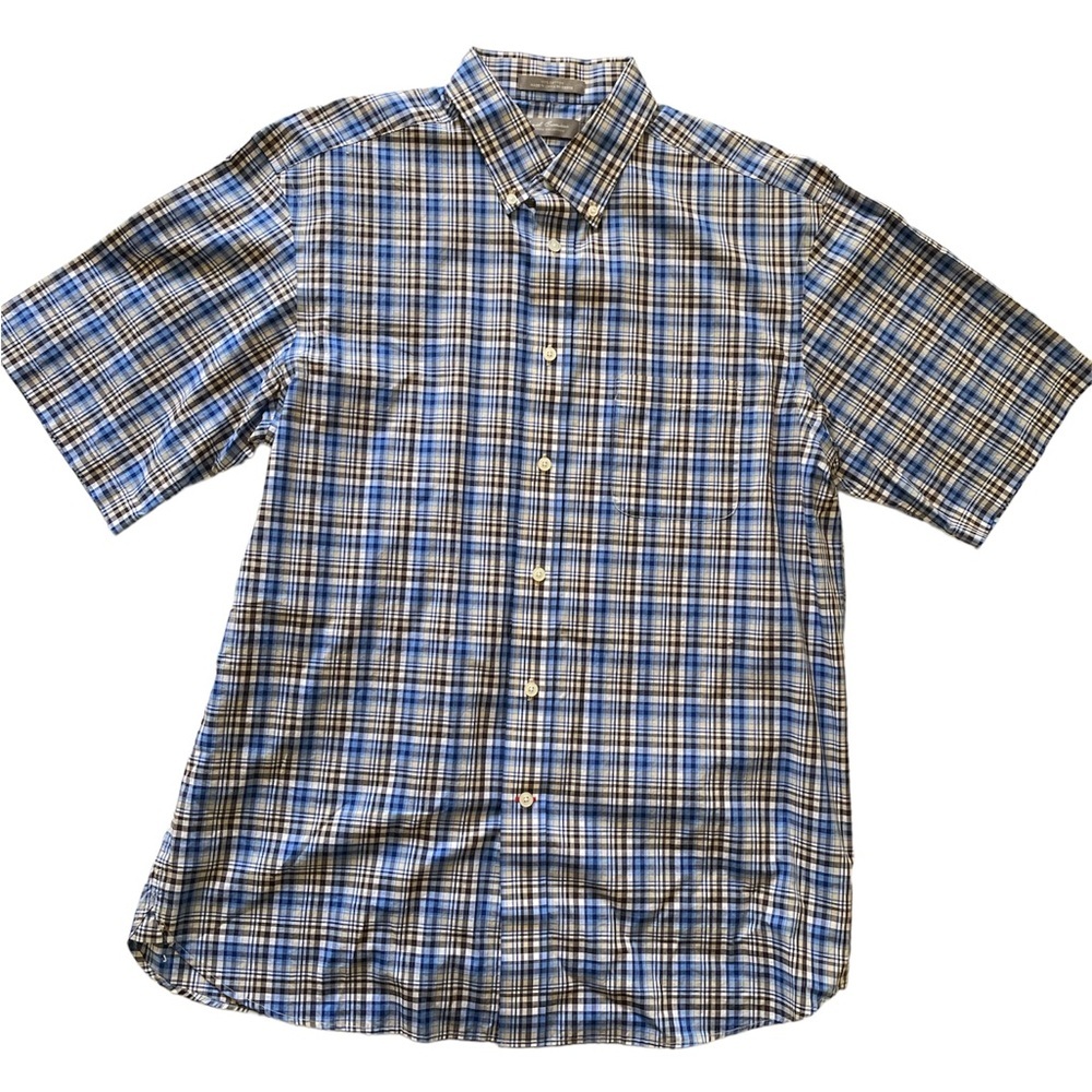 Daniel Cremieux Classics Plaid Oxford Short-Sleeve Men Shirt Sz L